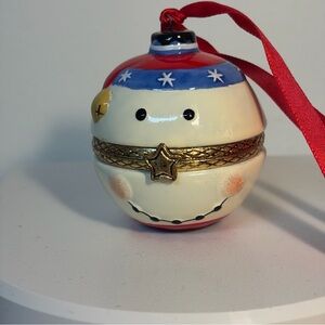 Charming Snowman Trinket Box Ornament with Red Ribbon